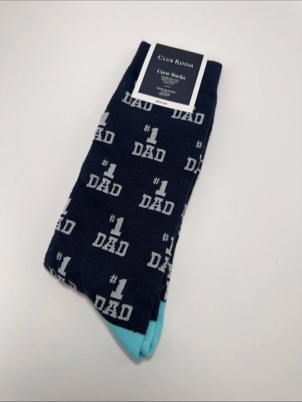 Club Room Navy #1 Dad Crew Socks with Light Blue Toe